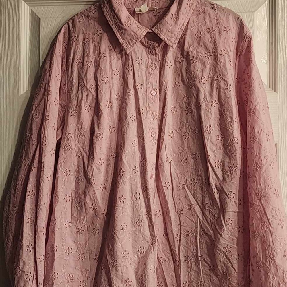 Pink eyelet boyfriend  long sleeve shirt